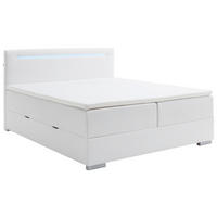 BOXBETT 180/200 cm,  in Weiß, Beleuchtung, Bettkasten, Topper, H3 = fest  - Edelstahlfarben/Weiß, MODERN, Kunststoff/Textil (180/200cm) - Livetastic