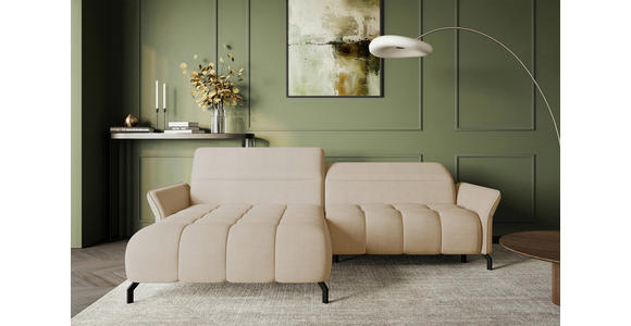 ECKSOFA Beige Flachgewebe Rücken echt, Kopfteilverstellung, Sitztiefenverstellung  - Beige/Schwarz, KONVENTIONELL, Textil/Metall (175/272cm) - Carryhome
