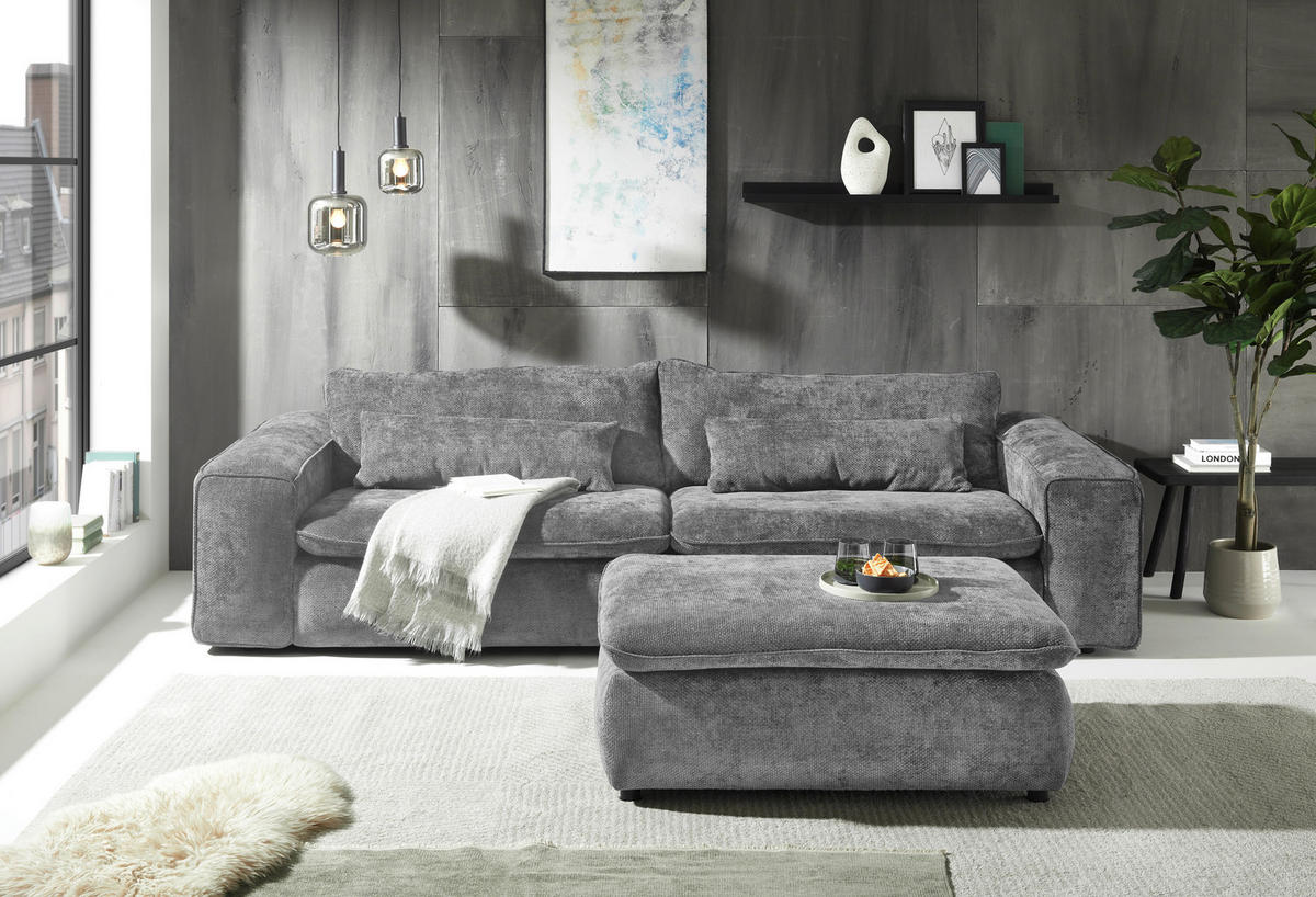 BIGSOFA VENICE Webstoff Grau  - Schwarz/Grau, Basics, Kunststoff/Textil (300/80/118cm) - Livetastic