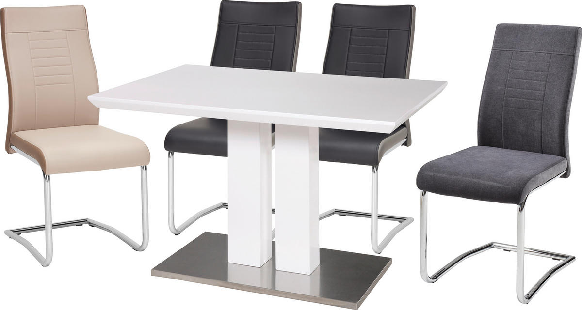 MASĂ din metal, material pe bază de lemn 120/80/76 cm   - alb/culoare inox, Design, metal/material pe bază de lemn (120/80/76cm) - Xora