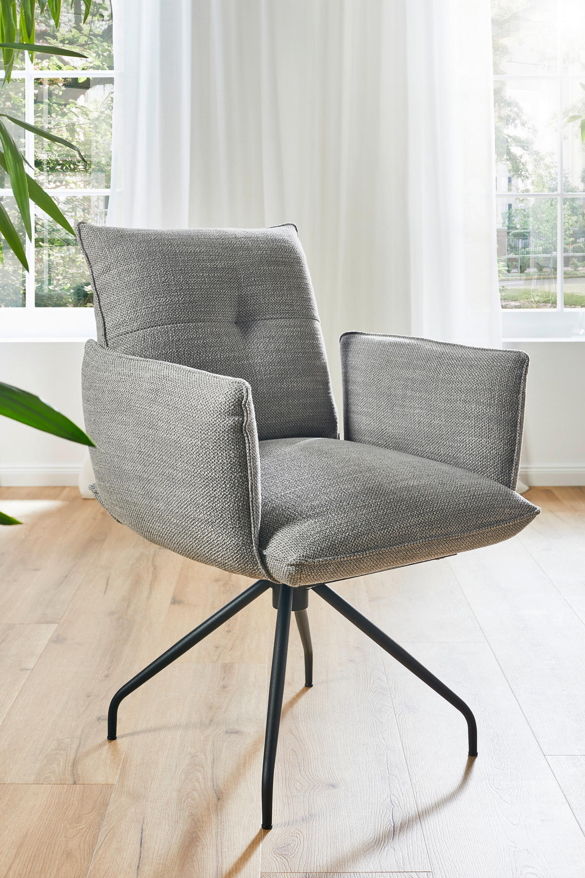 ARMLEHNSTUHL  in Stahl Struktur  - Platinfarben/Schwarz, Design, Textil/Metall (65/90/70cm) - Dieter Knoll