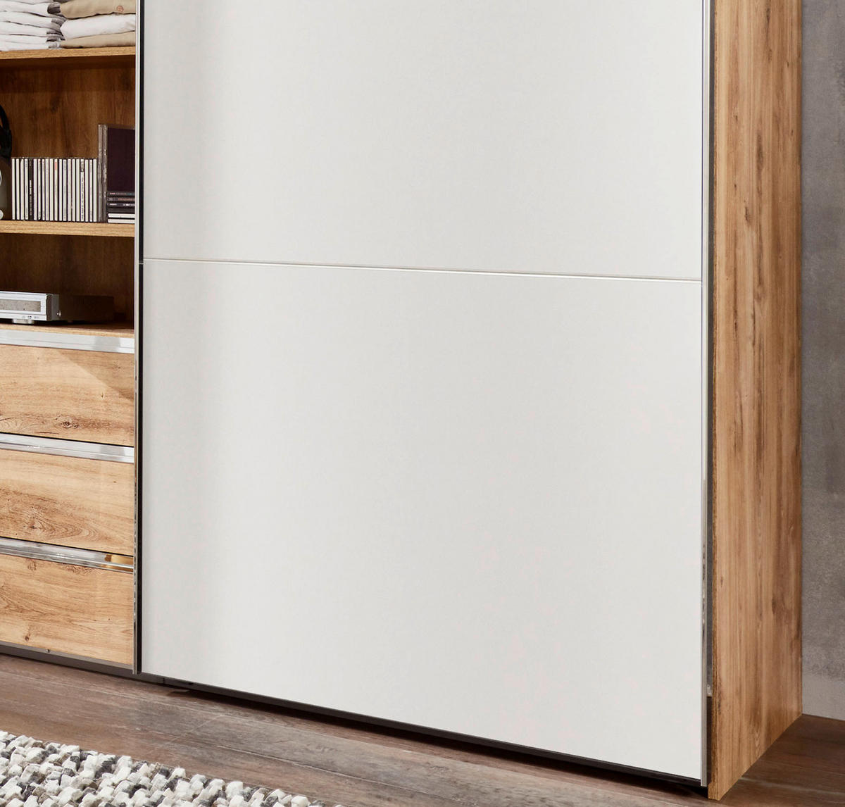 SCHWEBETÜRENSCHRANK 300/216/65 cm 2-türig  - Edelstahlfarben/Eichefarben, MODERN, Holzwerkstoff/Metall (300/216/65cm) - MID.YOU