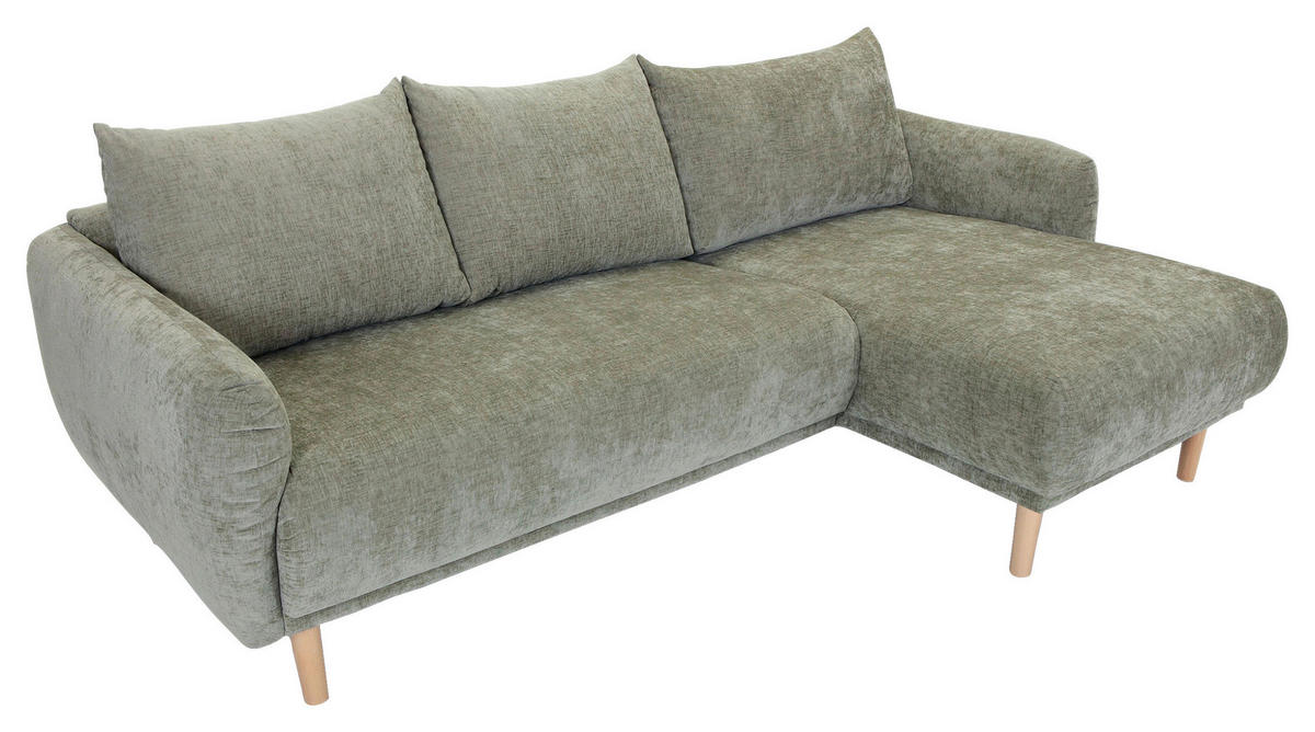 ECKSOFA Olivgrün Flachgewebe  - Buchefarben/Olivgrün, KONVENTIONELL, Holz/Textil (230/144cm) - Carryhome