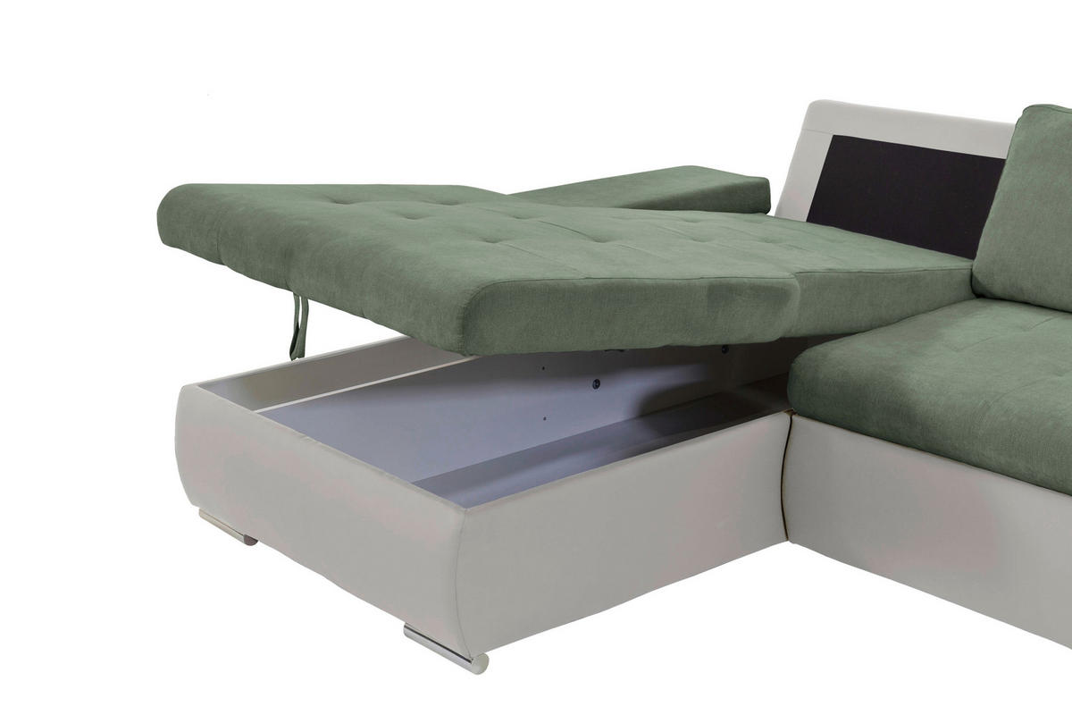 ECKSOFA Weiß, Olivgrün Flachgewebe  - Weiß/Olivgrün, Design, Kunststoff/Textil (175/271cm) - MID.YOU