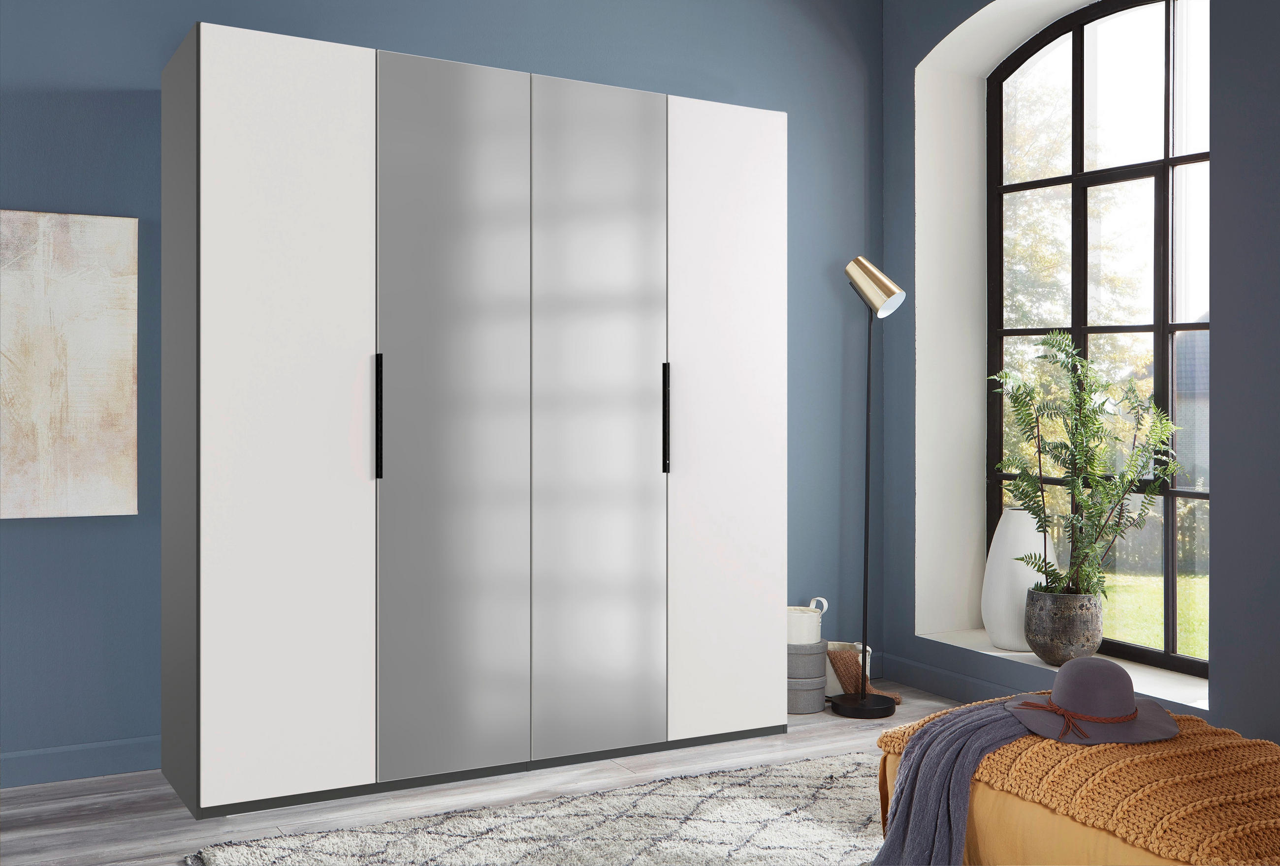 DREHTÜRENSCHRANK in Graphitfarben, Weiss  - Weiss/Schwarz, Konventionell, Holzwerkstoff/Metall (200/236/58cm) - Hom`in