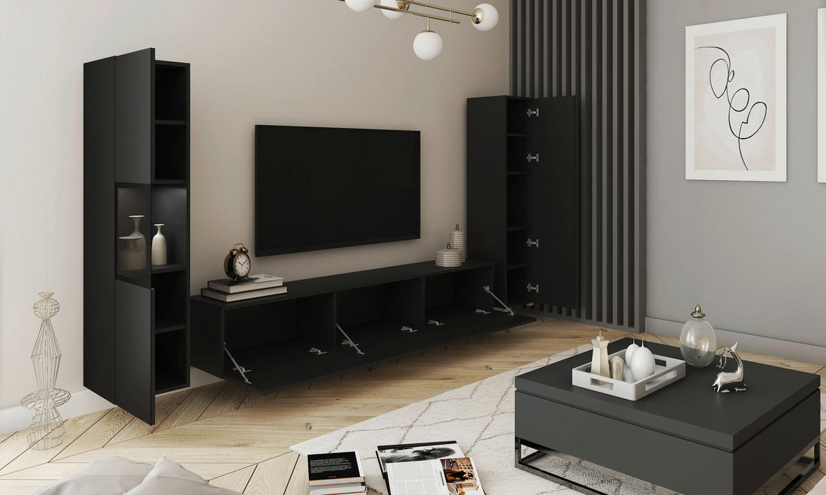 DNEVNI REGAL,  črna  - siva/črna, Design, steklo/leseni material (240/130/31cm) - MID.YOU