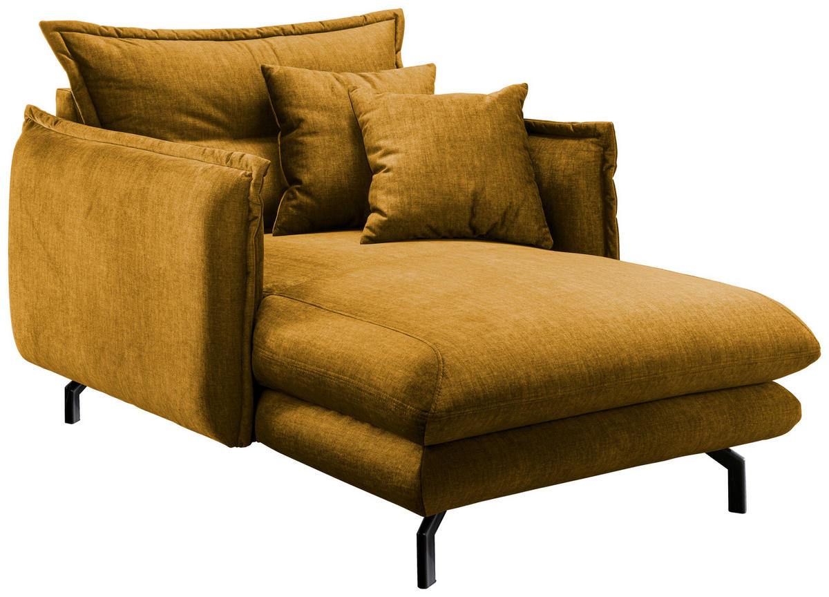 XXL-SESSEL in Velours Gelb  - Gelb/Schwarz, Modern, Textil/Metall (111/101/167cm) - Livetastic