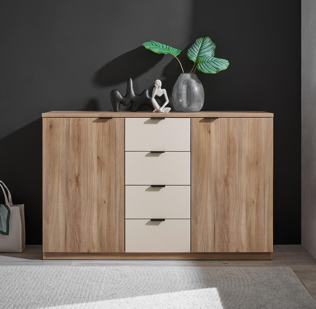 SIDEBOARD  in 140/89,5/38 cm  - Kaschmir/Eichefarben, Design, Holzwerkstoff/Metall (140/89,5/38cm) - Xora