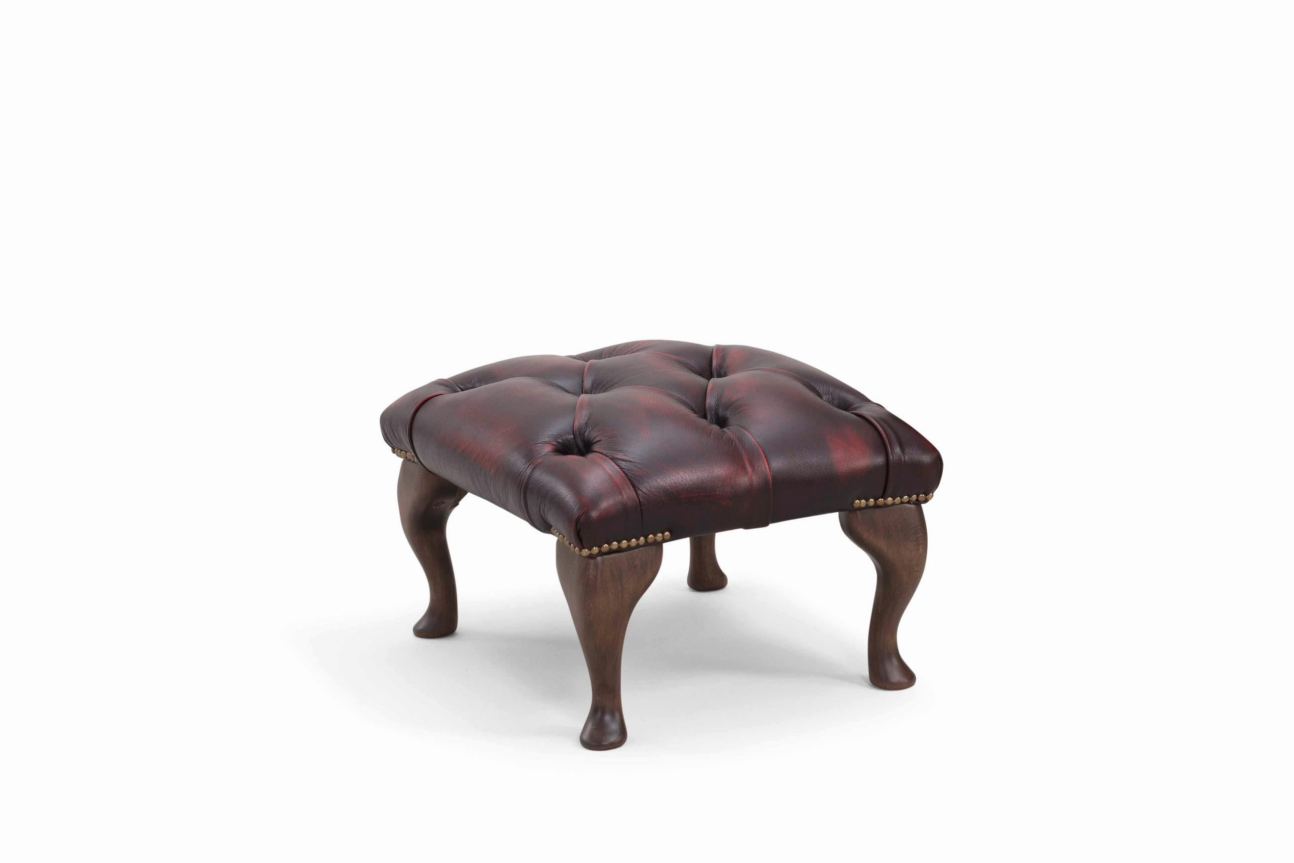 HOCKER Echtleder Bordeaux  - Wengefarben/Bordeaux, ROMANTIK / LANDHAUS, Leder/Holz (54/32/42cm)