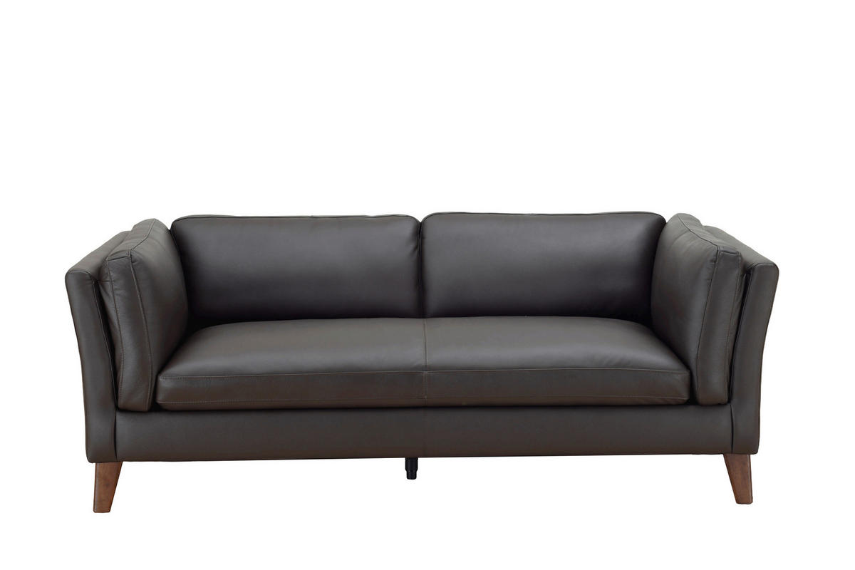3-SITZER-SOFA SERA Echtleder Lederlook Braun  - Dunkelbraun/Braun, Design, Leder/Holz (190/72/88cm) - Livetastic