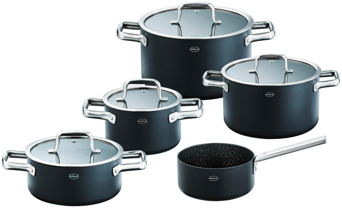 KOCHTOPFSET EBONIC 5-teilig  - Schwarz, Basics, Metall (57/32cm) - Rösle