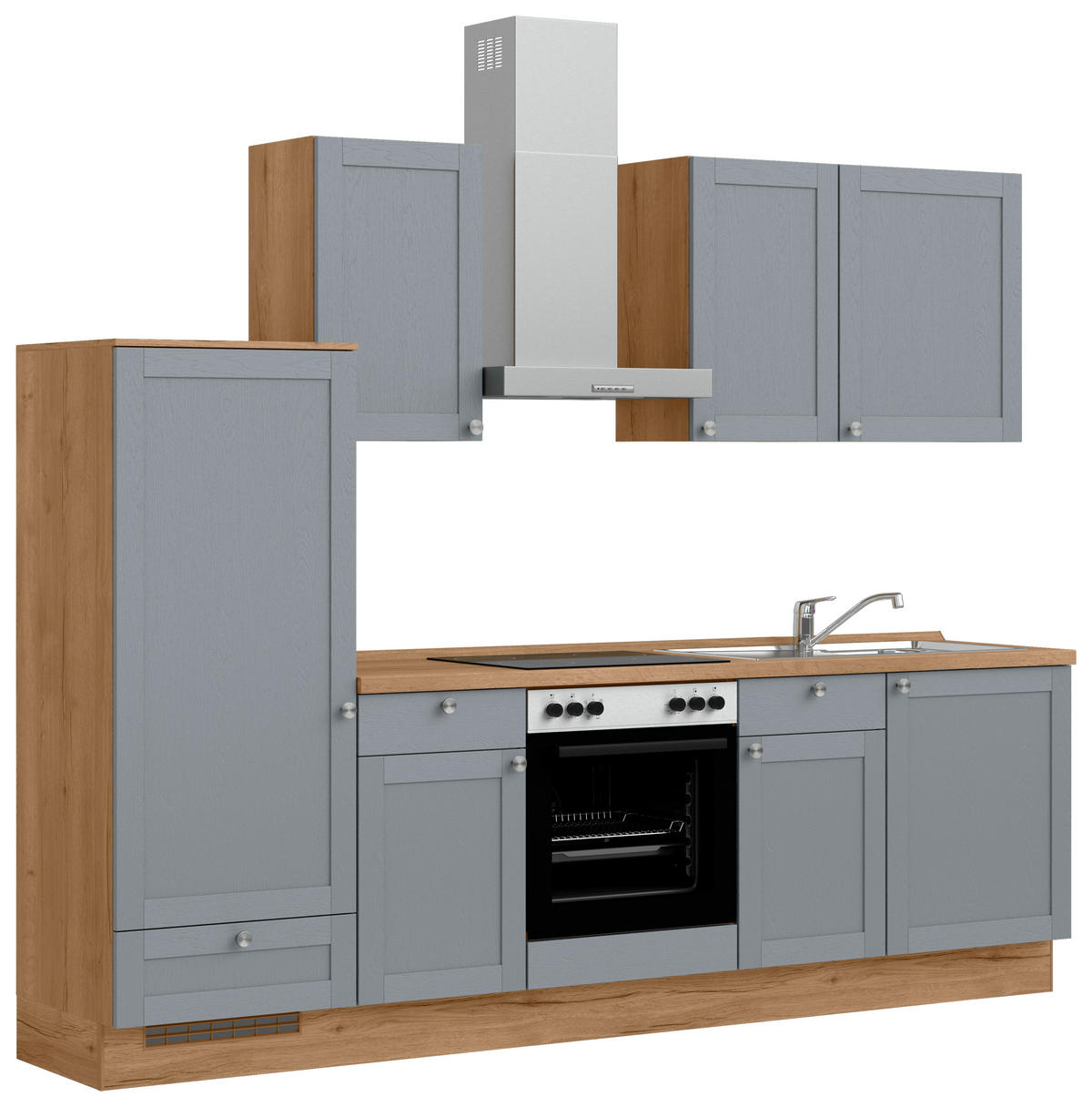 KÜCHENBLOCK Frame 270 cm  in Eichefarben, Blaugrau  - Edelstahlfarben/Eichefarben, MODERN, Holzwerkstoff/Metall (270cm) - Nobilia
