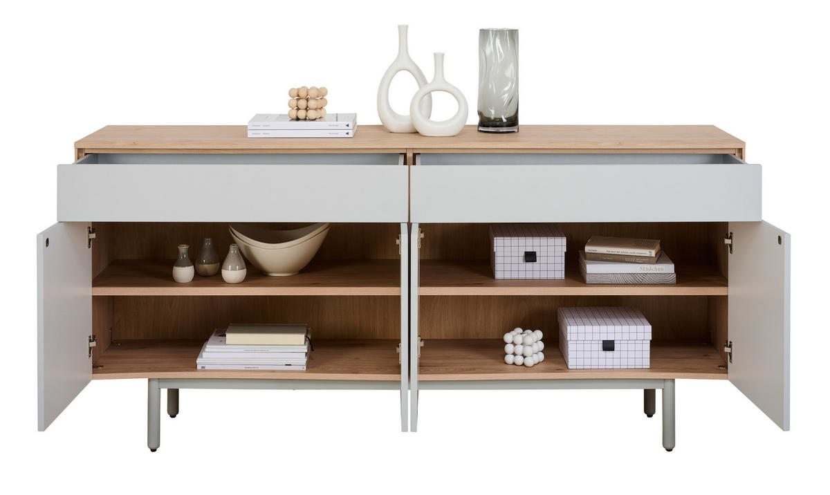 SIDEBOARD Eichefarben, Grau  180/86/42 cm  - Eichefarben/Grau, Design, Holzwerkstoff (180/86/42cm) - home24