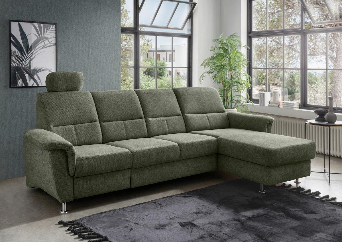 ECKSOFA in Chenille Grün  - Chromfarben/Grün, Konventionell, Textil/Metall (292/165cm) - Livetastic