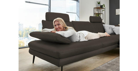 ECKSOFA in Echtleder Graubraun 310/180 cm - Graubraun/Schwarz, Design, Leder/Metall (310/180cm) - Dieter Knoll