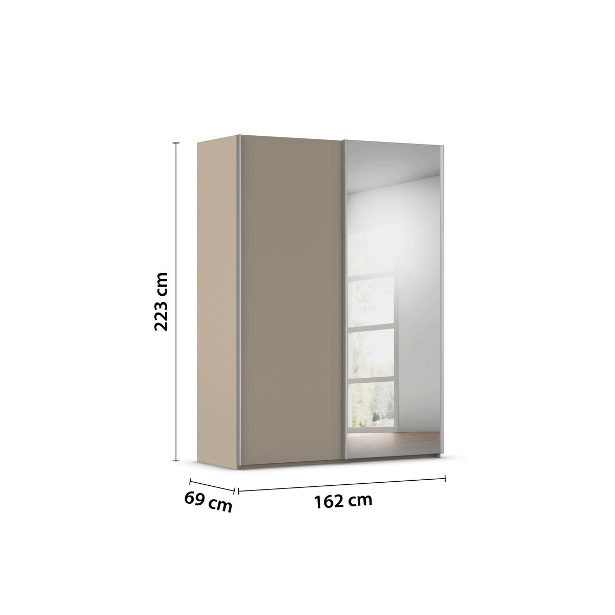 SCHWEBETÜRENSCHRANK 162/223/69 cm,  in Fango, Alufarben, 2 Tür(en)  - Fango/Alufarben, Basics, Glas/Holzwerkstoff (162/223/69cm) - Rauch Möbel