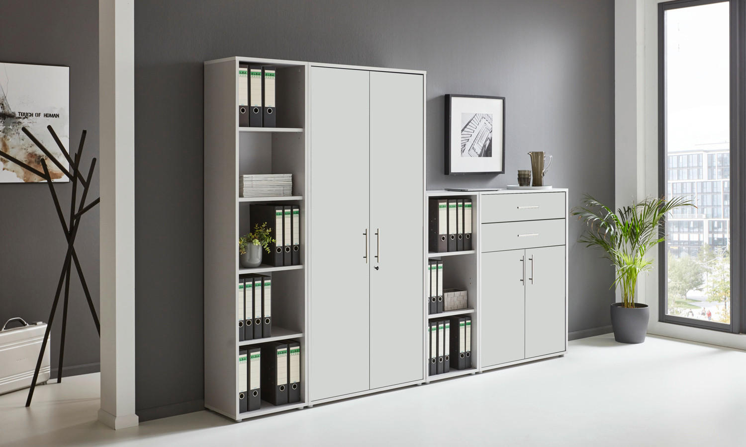 AKTENSCHRANK  - Weiß/Grau, MODERN, Holzwerkstoff (257cm) - MID.YOU