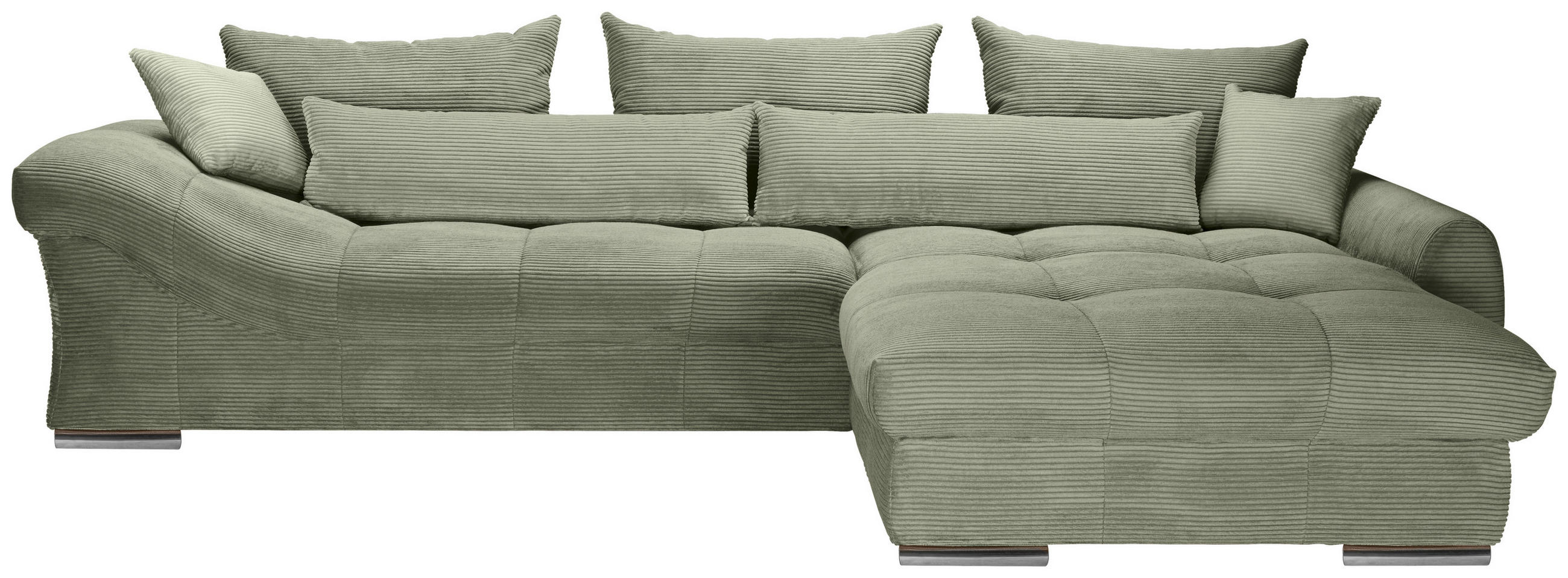 ECKSOFA Salbeigrün Cord  - Chromfarben/Salbeigrün, KONVENTIONELL, Textil/Metall (335/225cm) - Carryhome