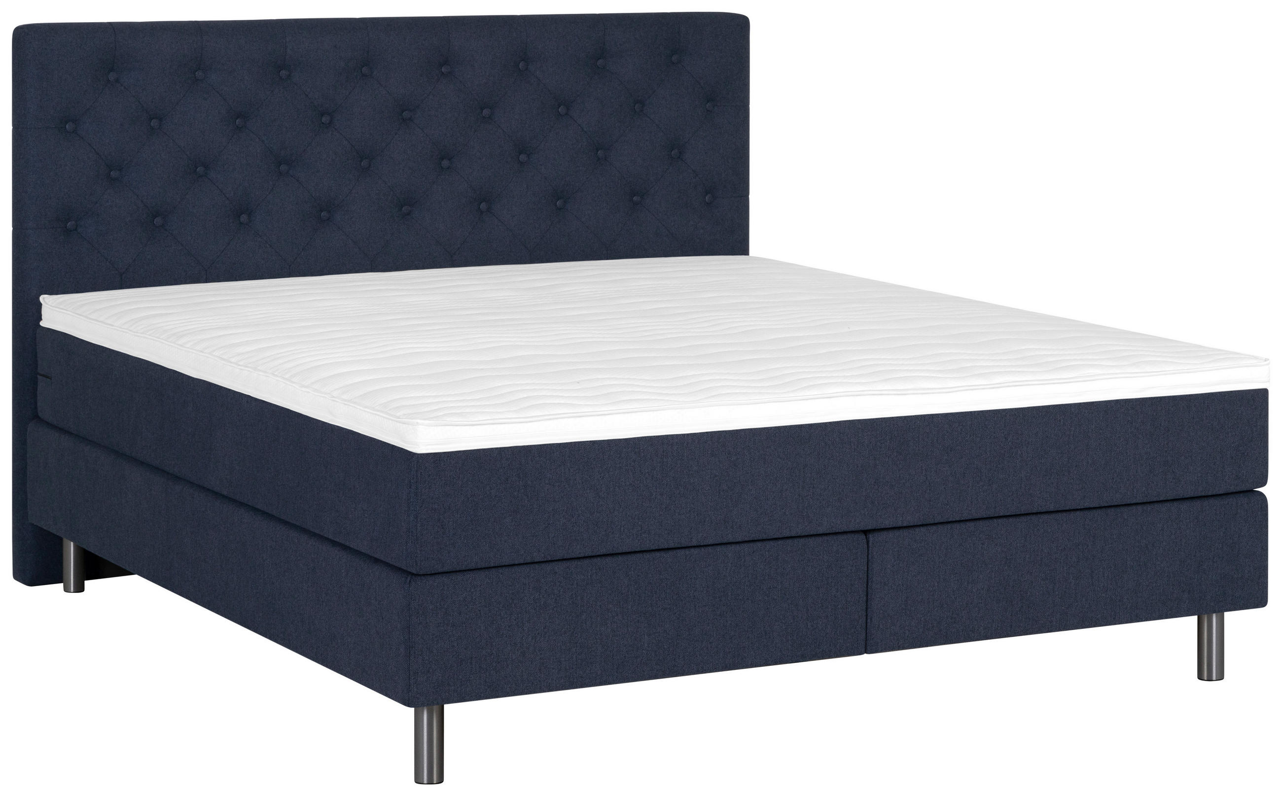 BOXSPRINGBETT 180/200 cm  in Dunkelblau  - Silberfarben/Dunkelblau, KONVENTIONELL, Textil/Metall (180/200cm) - Welnova