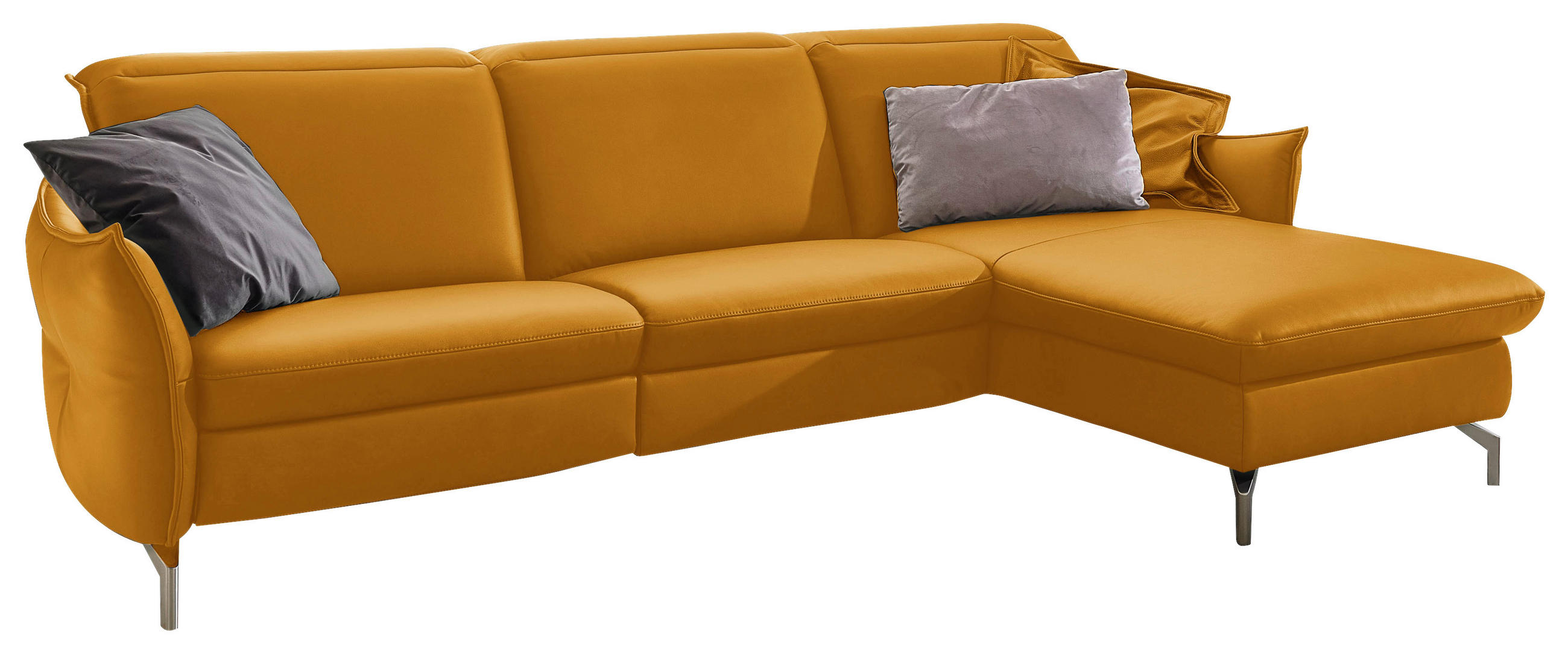 ECKSOFA in Echtleder Currygelb  - Currygelb/Nickelfarben, MODERN, Leder/Metall (263/179cm) - Livetastic