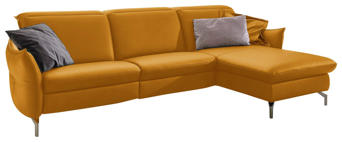 ECKSOFA in Echtleder Currygelb  - Currygelb/Nickelfarben, Modern, Leder/Metall (233/179cm) - Livetastic