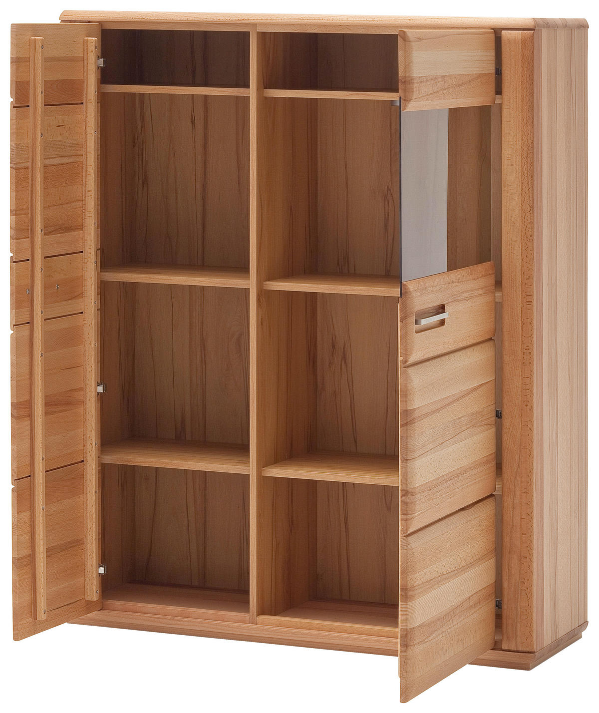 WOHNWAND La Paz  in Buchefarben  319/209/51 cm  - Buchefarben/Silberfarben, Design, Glas/Holz (319/209/51cm) - Livetastic