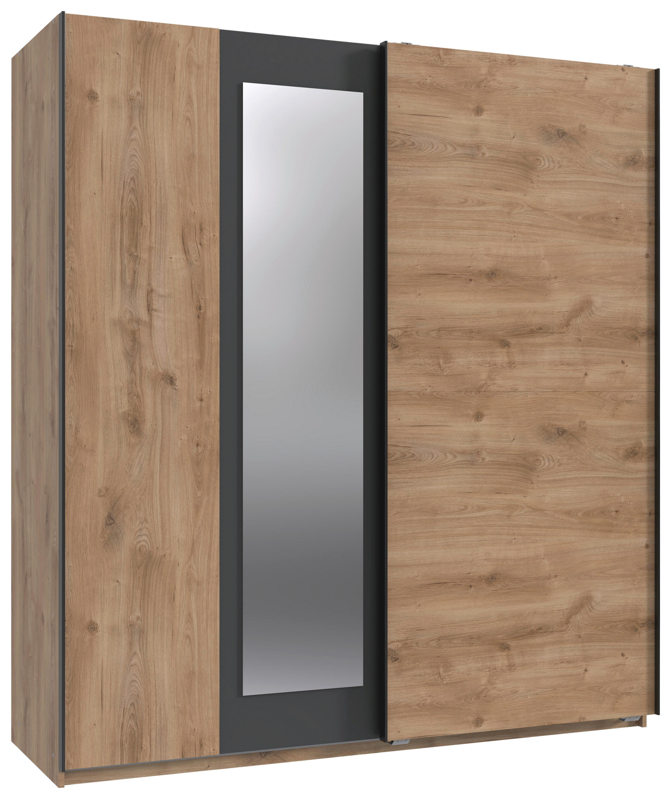 SCHWEBETÜRENSCHRANK  in Graphitfarben, Plankeneiche  - Plankeneiche/Schwarz, Design, Glas/Holzwerkstoff (180/198/65cm) - Boxxx