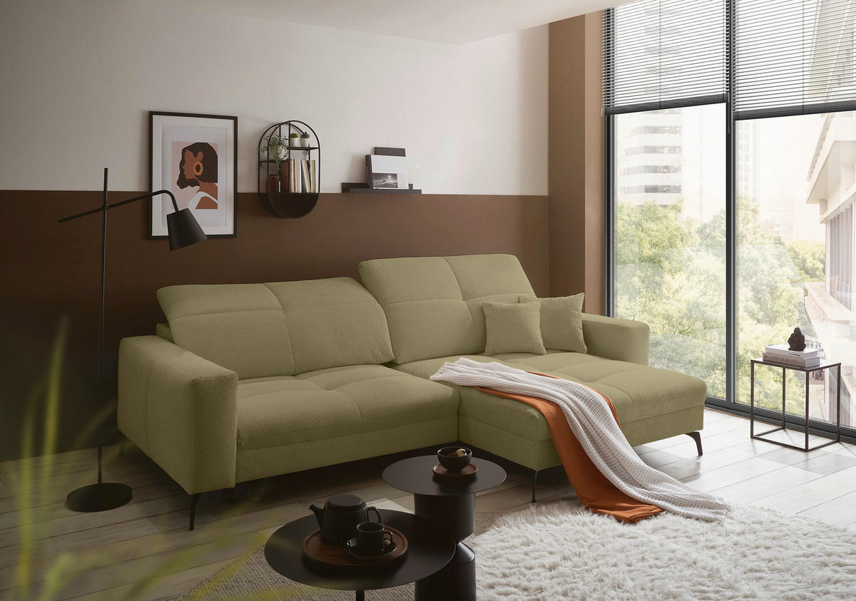 ECKSOFA Olivgrün Webstoff  - Schwarz/Olivgrün, KONVENTIONELL, Textil/Metall (285/180cm) - SetOne by Musterring