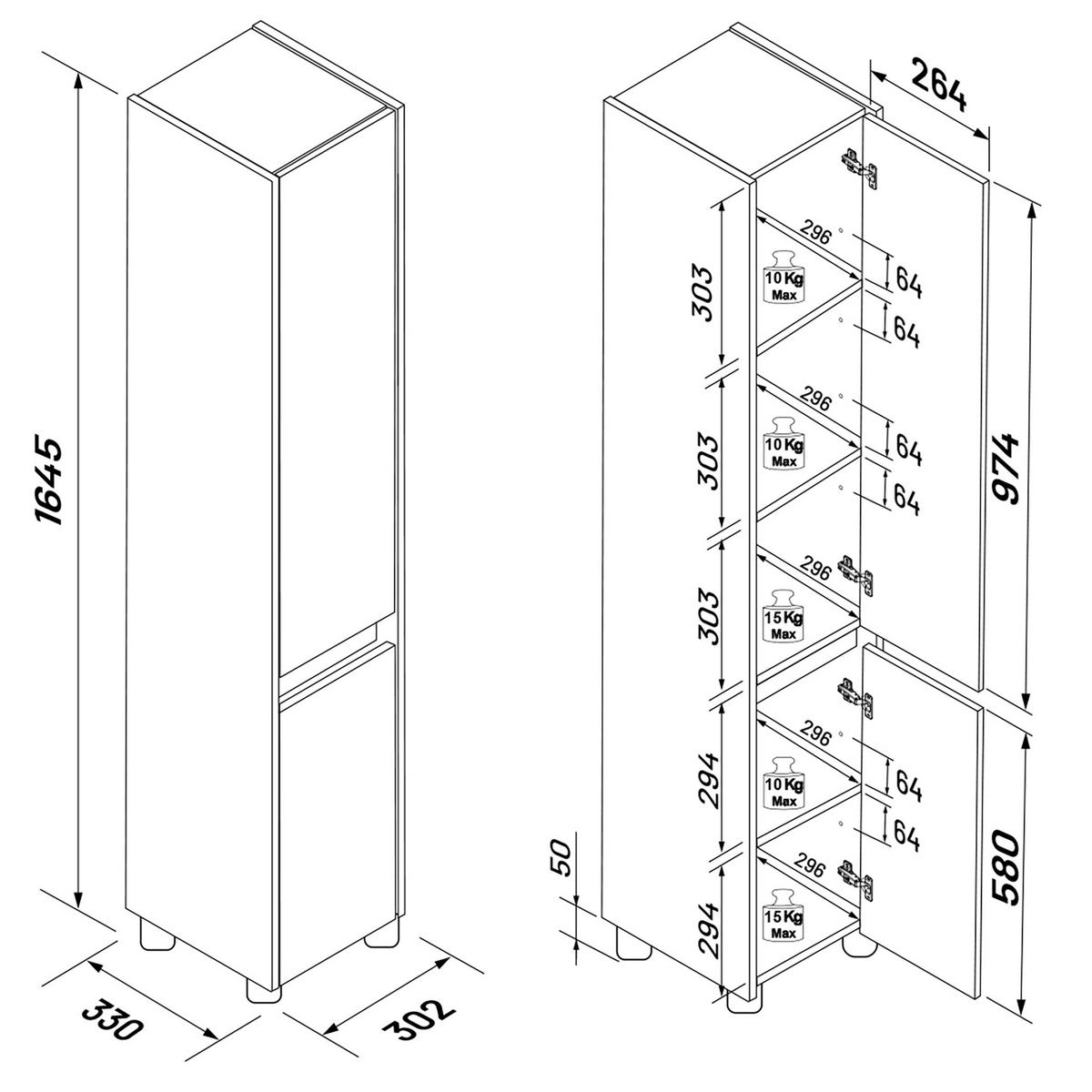 HOCHSCHRANK 30/165/33 cm  - Honigeiche/Silberfarben, Trend, Holzwerkstoff/Kunststoff (30/165/33cm) - MID.YOU