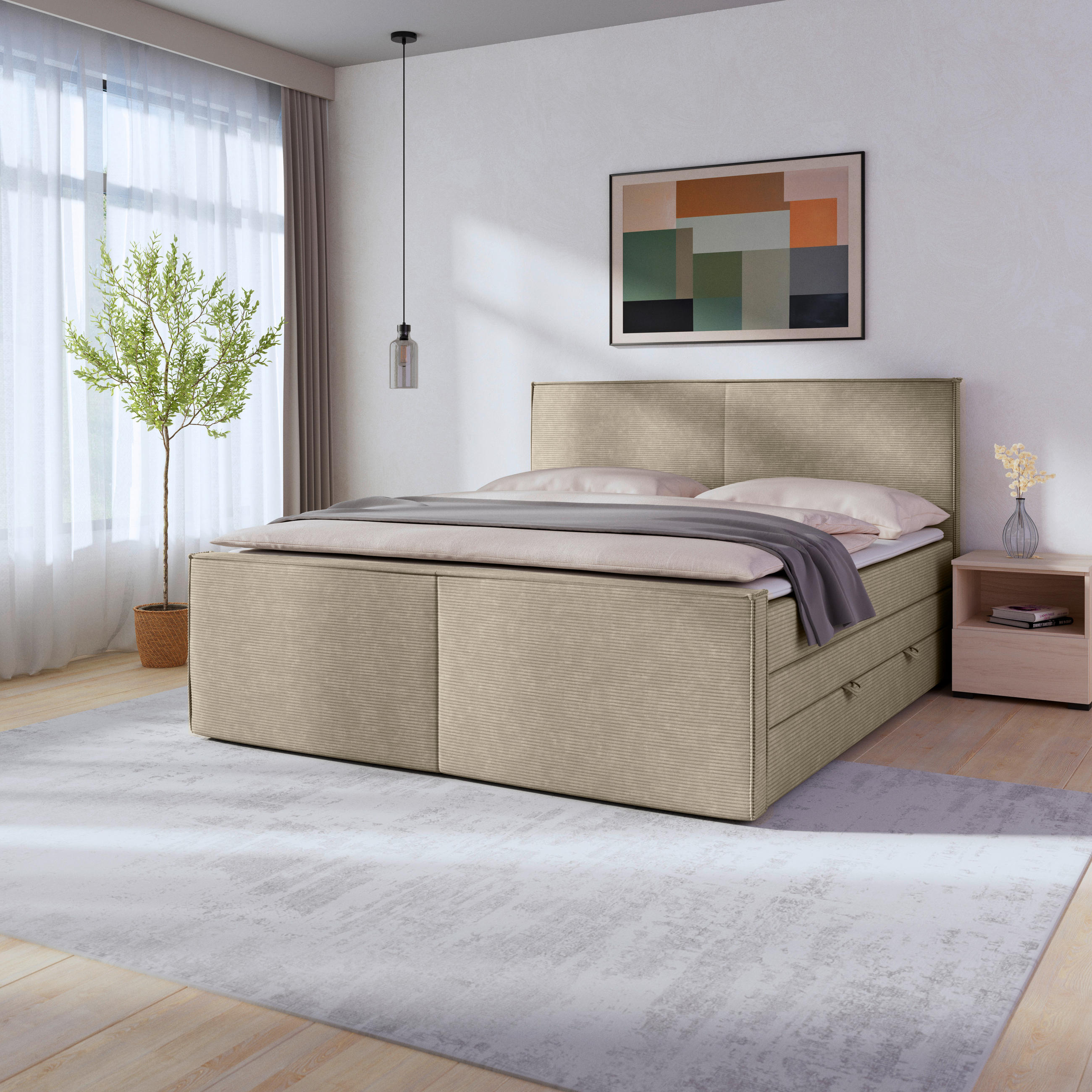 POSTELJA BOXSPRING   x  , kovina, umetna masa, tekstil, karton, leseni material bež  - črna/bež, Moderno, kovina/umetna masa (180/200cm) - MID.YOU