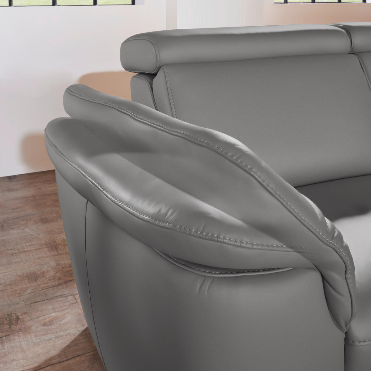 ECKSOFA in Echtleder Dunkelgrau  - Dunkelgrau/Alufarben, Design, Leder/Metall (271/239cm) - Cantus