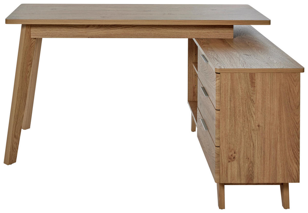 ECKSCHREIBTISCH 140/118/76 cm  in Eichefarben  - Eichefarben/Alufarben, MODERN, Holzwerkstoff/Metall (140/118/76cm) - Livetastic