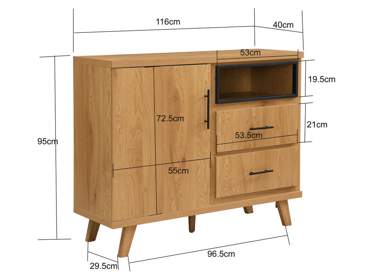 SIDEBOARD  116/95/40 cm 2 Schublade(n)  - Eichefarben/Schwarz, Design, Holz/Holzwerkstoff (116/95/40cm) - Livetastic