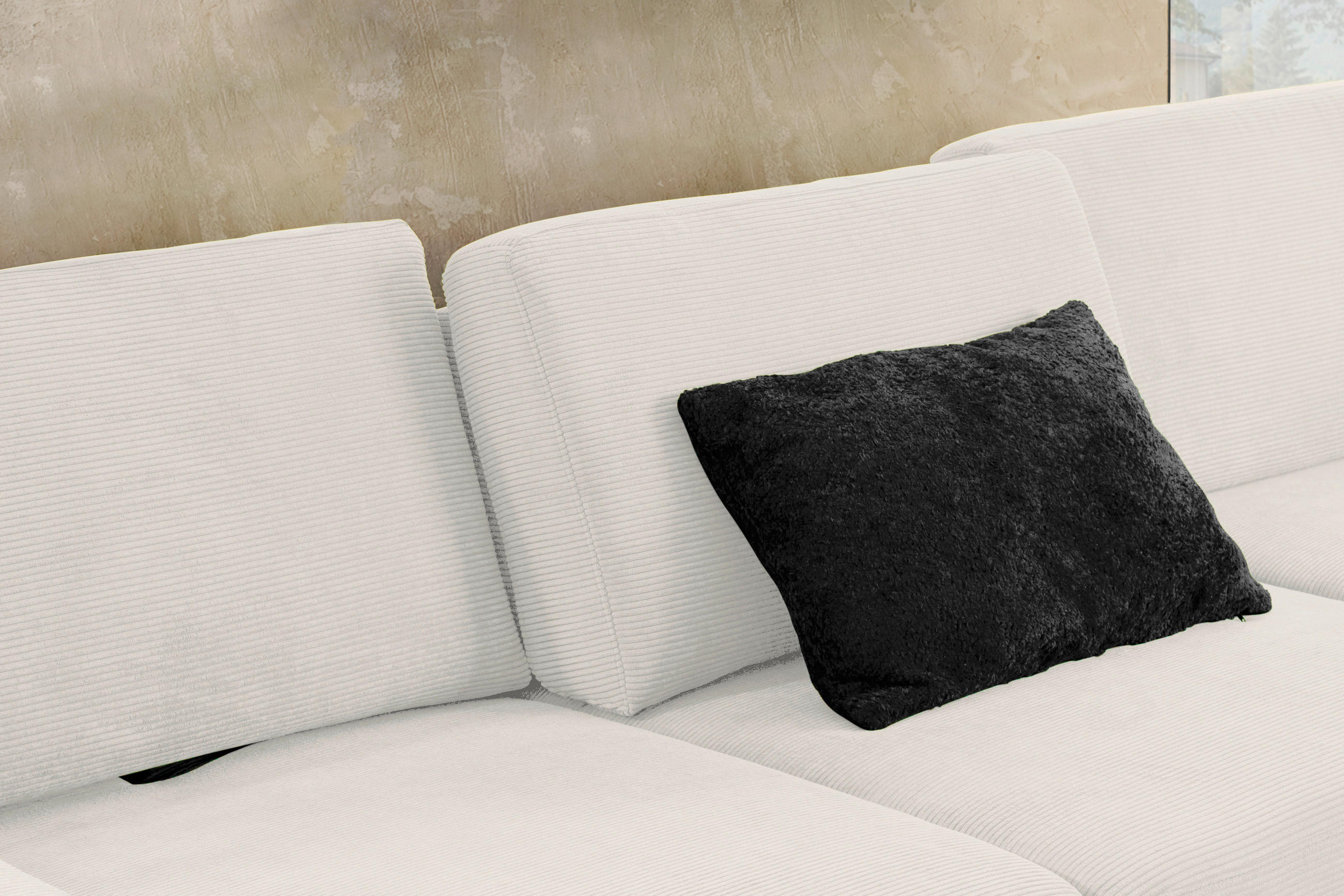 ECKSOFA in Cord Weiss  - Weiss/Schwarz, Design, Textil/Metall (298/185-209cm) - Pure Home Lifestyle