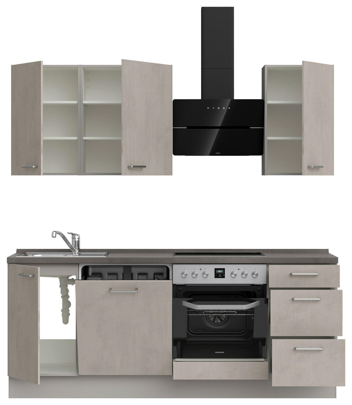 KÜCHENBLOCK 210 cm   in Grau, Schieferfarben  - Schieferfarben/Edelstahlfarben, MODERN, Holzwerkstoff/Metall (210cm) - Nobilia