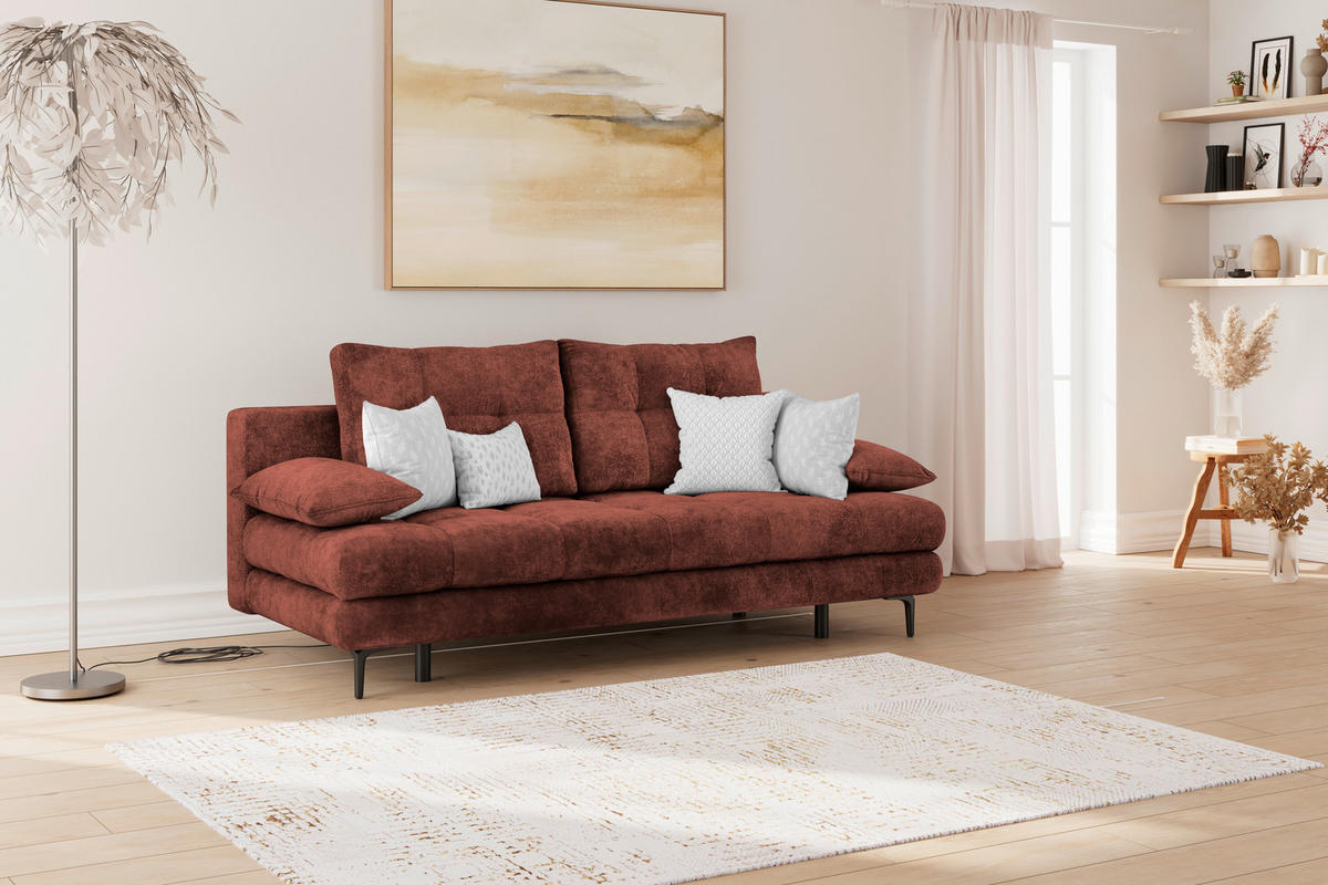 SCHLAFSOFA  mit Liegefunktion, Schlafen auf Sitzhöhe, Rücken echt Chenille Bordeaux  - Bordeaux/Schwarz, KONVENTIONELL, Textil/Metall (203/94/96cm) - Carryhome