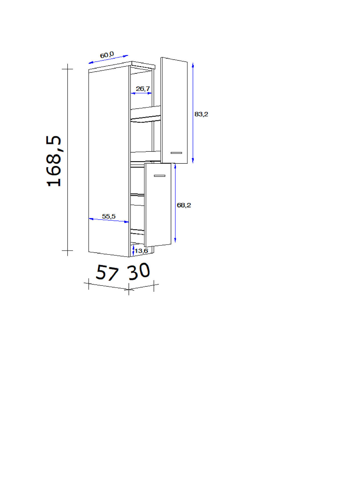 APOTHEKERSCHRANK 30/168,5/60 cm  in Eichefarben, Magnolie  - Eichefarben/Magnolie, KONVENTIONELL, Holzwerkstoff/Metall (30/168,5/60cm) - FlexWell