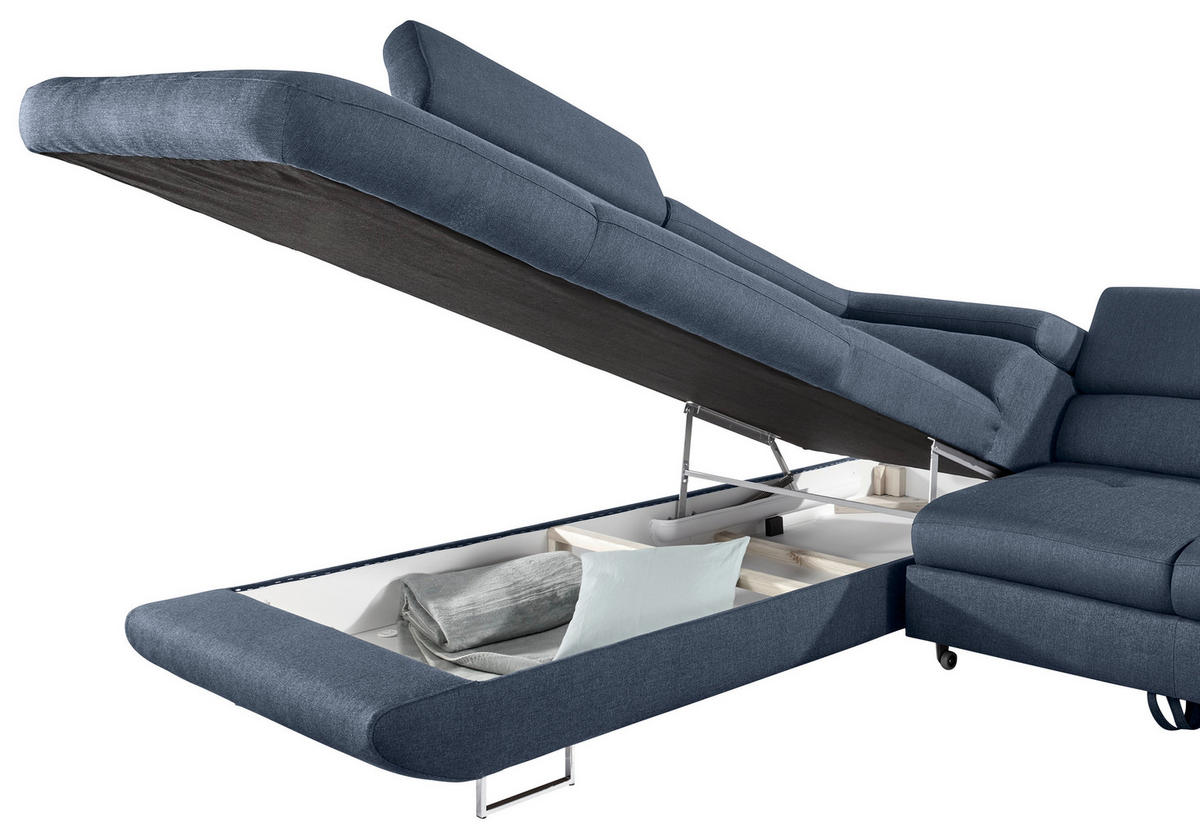 ECKSOFA Dunkelblau Webstoff  - Dunkelblau, Design, Textil/Metall (235/280cm) - Hom`in