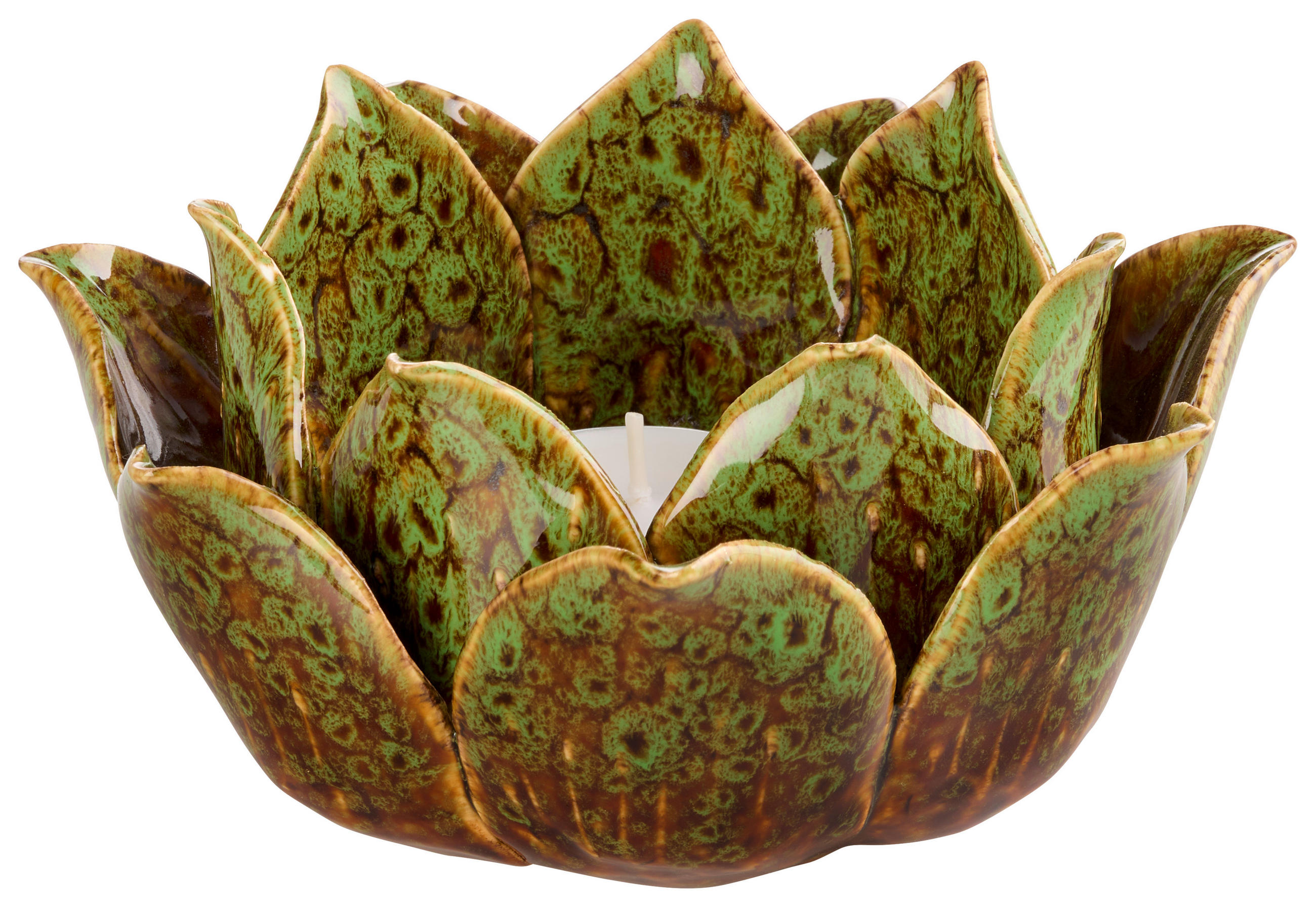 VÄRMELJUSHÅLLARE  - grön/brun, Natur, keramik (15,7/7,7cm) - Ambia Home