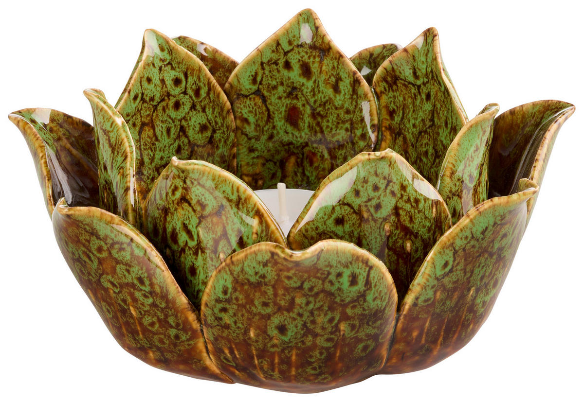 SVIETNIK NA ČAJOVÚ SVIEČKU  keramika - hnedá/zelená, Natur, keramika (15,7/7,7cm) - Ambia Home