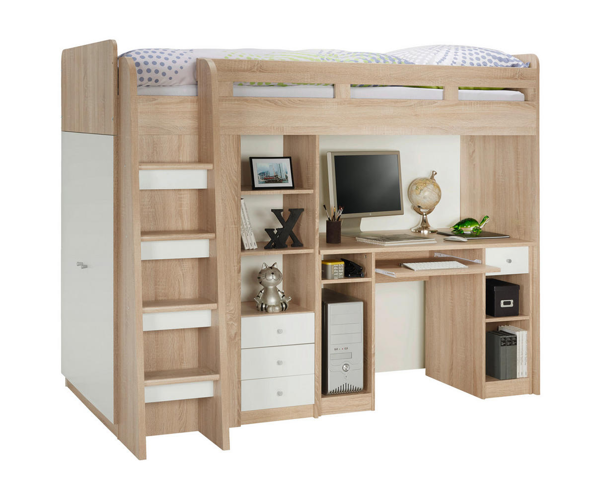 VYVÝŠENÁ POSTEĽ, 90/200 cm biela, farba duba - biela/farba duba, Konventionell, kompozitné drevo (90/200cm) - Carryhome