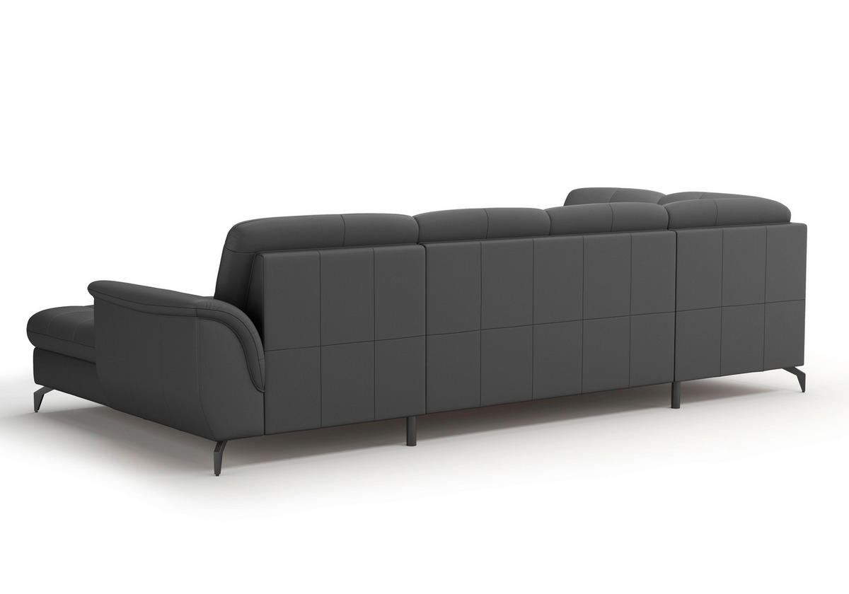 WOHNLANDSCHAFT Schwarz Echtleder  - Schwarz, MODERN, Leder/Metall (212/319/164cm) - Sit & More