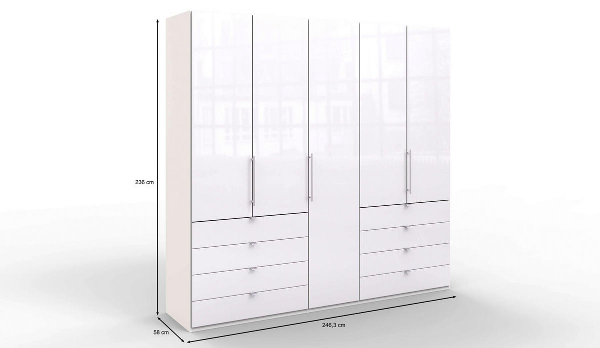 FALTTÜRENSCHRANK 250/236/58 cm 5-türig Weiß  - Chromfarben/Weiß, KONVENTIONELL, Glas/Holzwerkstoff (250/236/58cm) - Venda