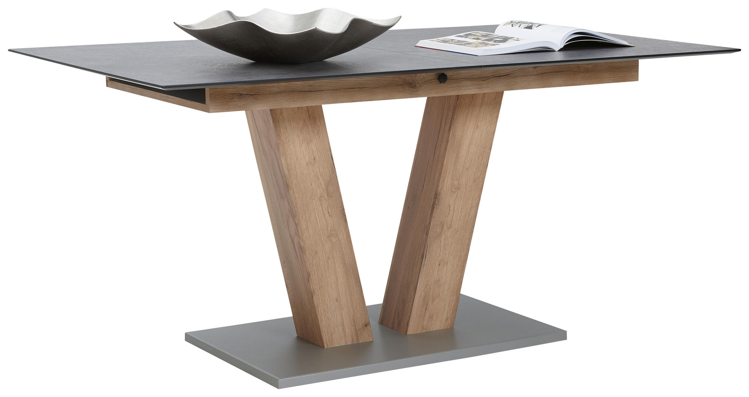 ESSTISCH Graphitfarben, Eichefarben rechteckig  ausziehbar  - Eichefarben/Graphitfarben, KONVENTIONELL, Holzwerkstoff/Kunststoff (160-200/90/77cm) - Voleo