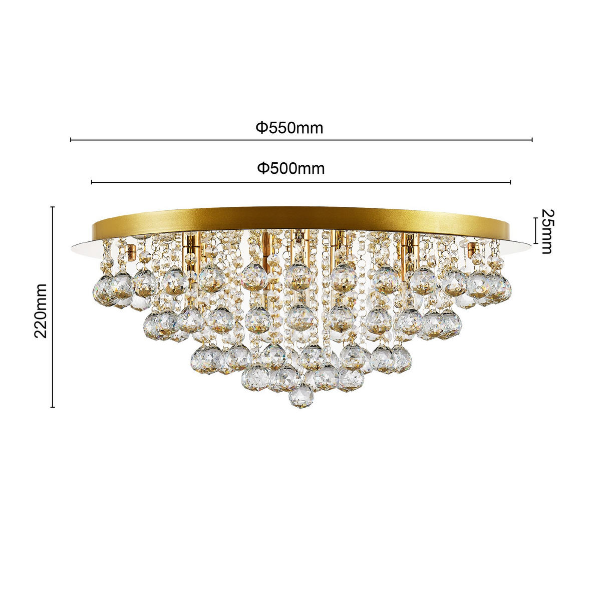 DECKENLEUCHTE Eastbourne 55/22 cm   - Goldfarben, KONVENTIONELL, Glas/Metall (55/22cm) - Novel