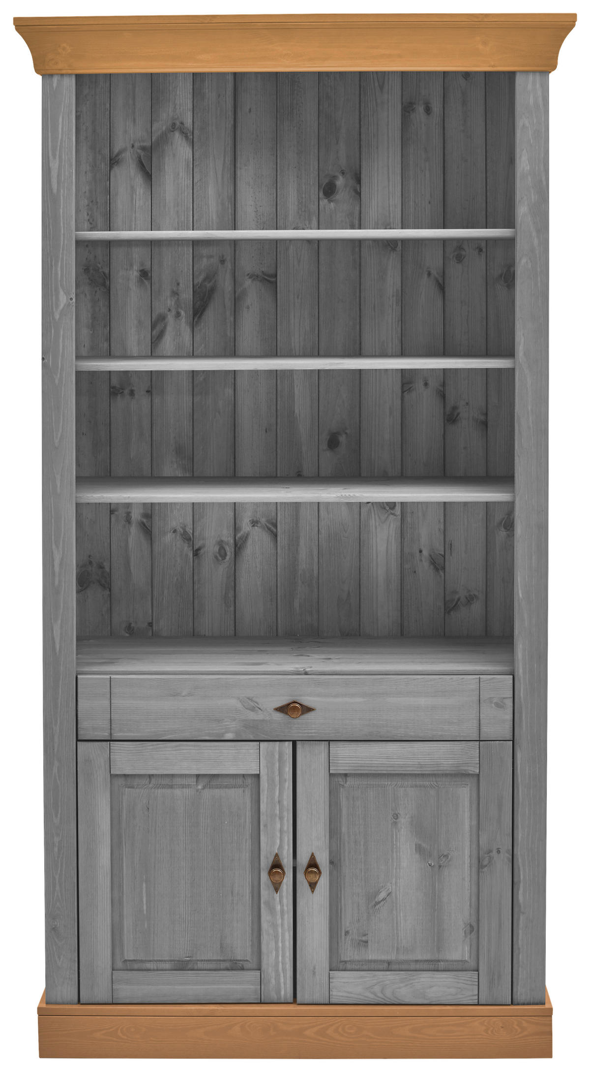 REGAL Kiefer massiv Grau, Laugenfarbig  - Laugenfarbig/Grau, ROMANTIK / LANDHAUS, Holz/Metall (108/202/45cm) - Boxxx