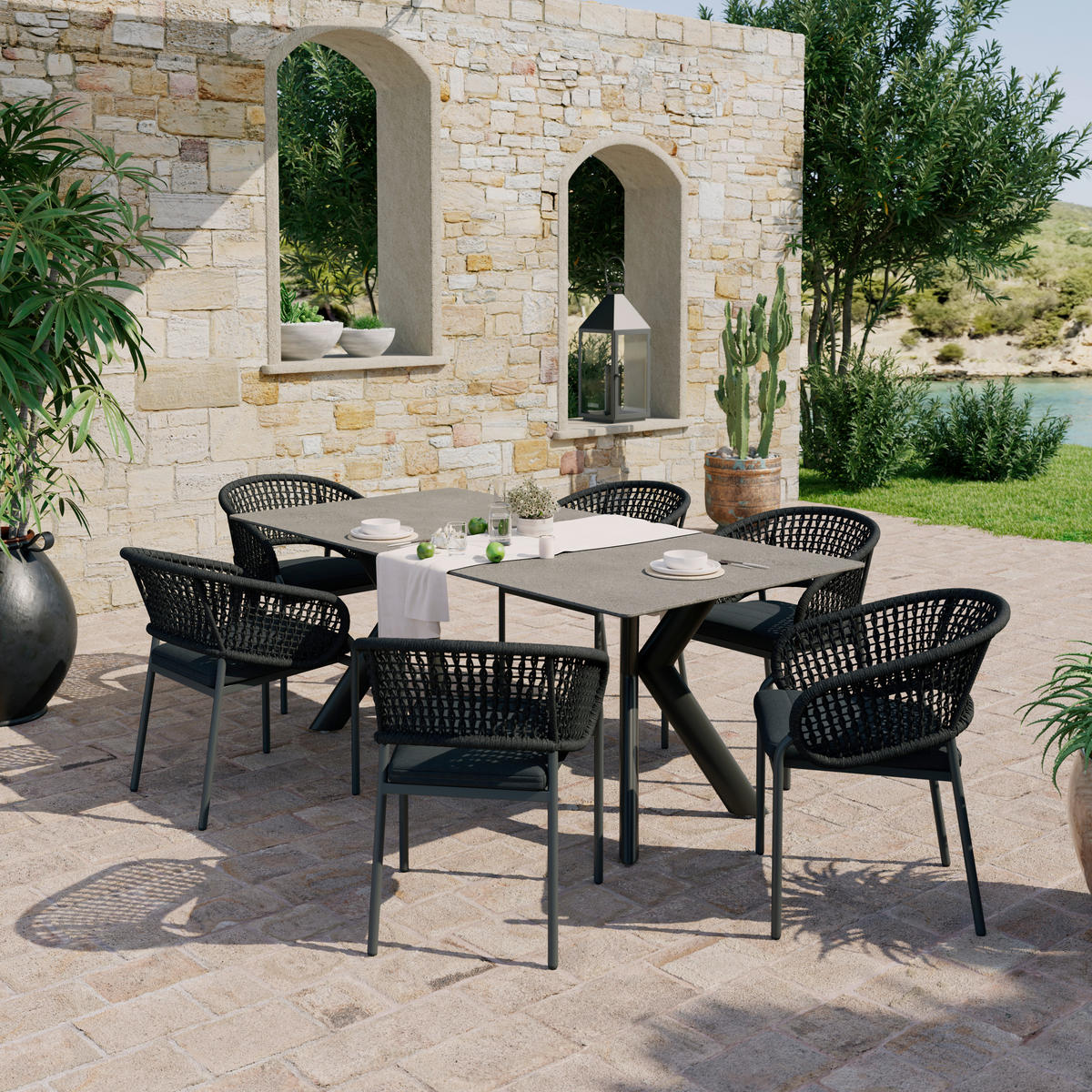 GARTENTISCH 200/100/76 cm Metall, Stein Anthrazit, Grau rechteckig  - Anthrazit/Grau, Modern, Stein/Metall (200/100/76cm) - Amatio