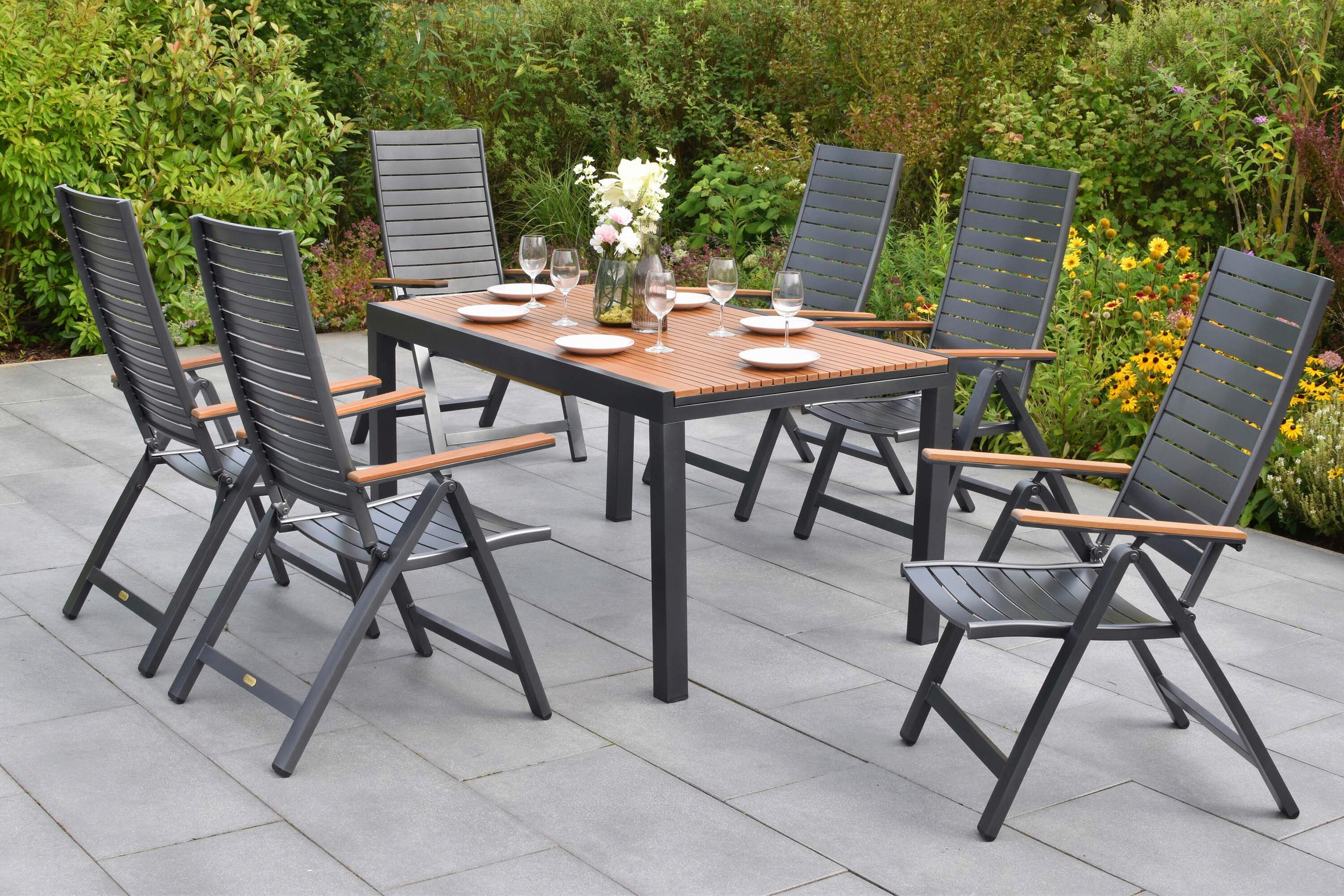 GARTENTISCHGRUPPE Aluminium  - Graphitfarben/Naturfarben, KONVENTIONELL, Kunststoff/Metall - Gardenson