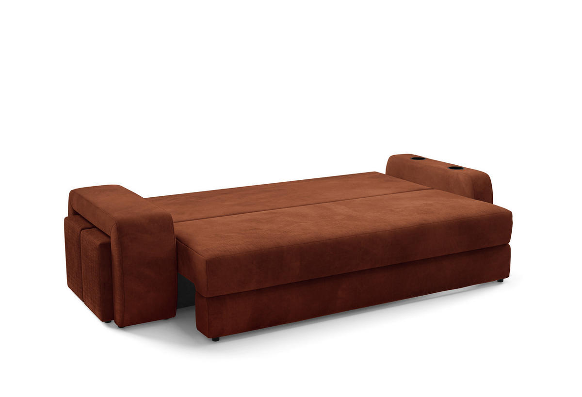 SCHLAFSOFA INES in Plüsch Rostfarben  - Rostfarben/Schwarz, Design, Kunststoff/Textil (258/98/95cm) - Livetastic