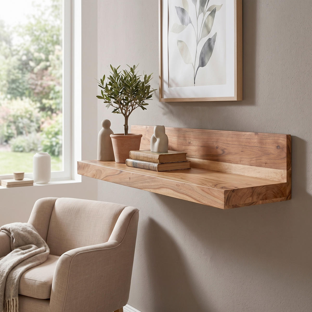 WANDREGAL 80/17/23 cm  - Akaziefarben, Modern, Holz (80/17/23cm) - MID.YOU